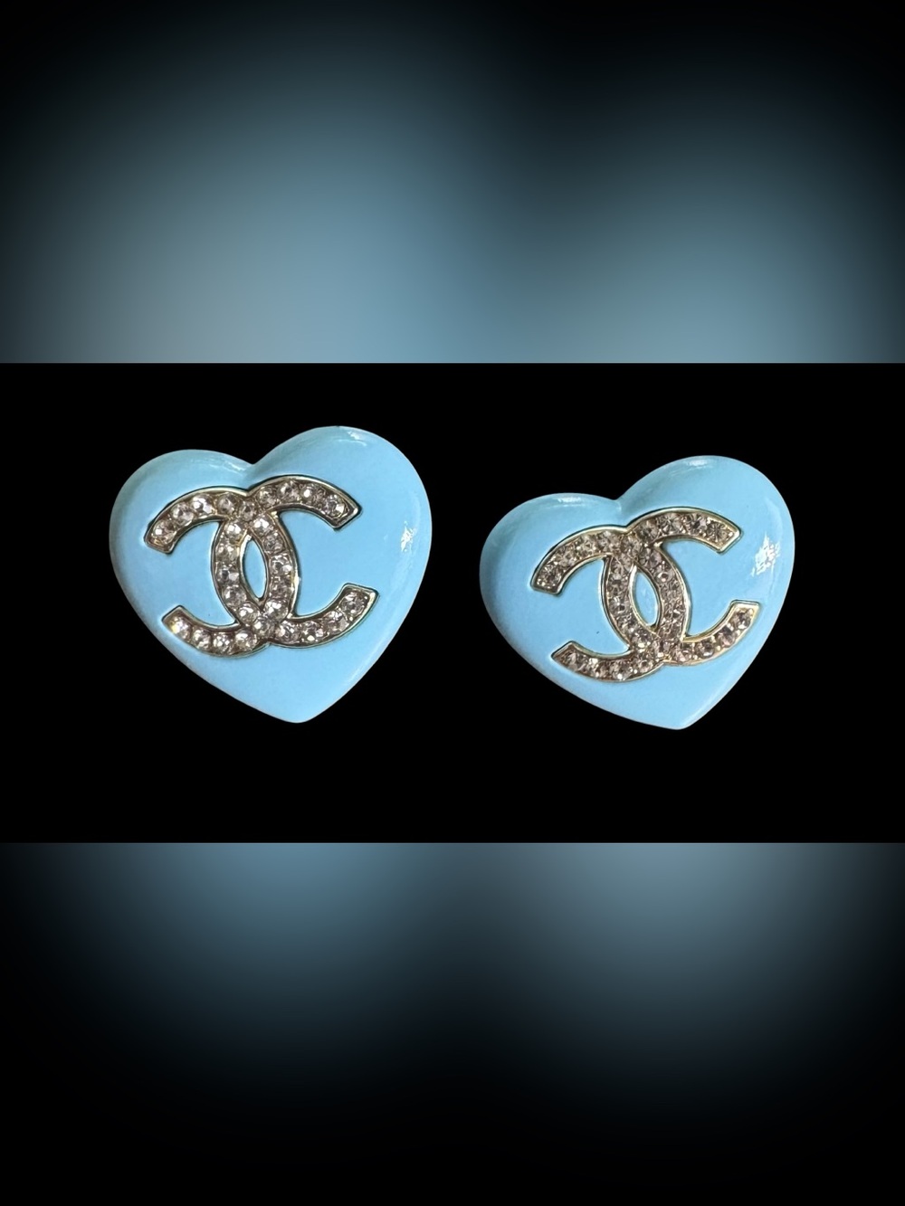 Blue Heart Crystal Logo Stud Earrings